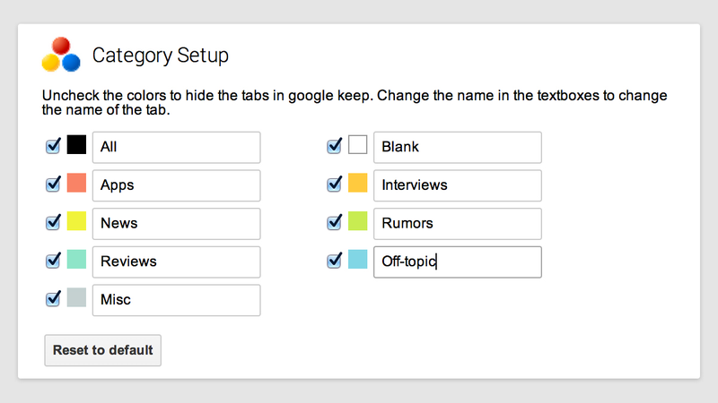 Illustration for article titled Beef Up Google Keep With Category Tabs